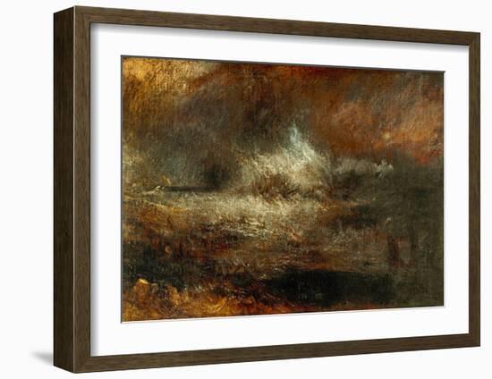 Stormy Sea with Blazing Wreck-J M W Turner-Framed Giclee Print