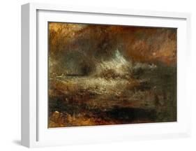 Stormy Sea with Blazing Wreck-J M W Turner-Framed Giclee Print