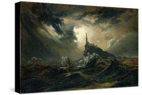 Stormy Sea with Lighthouse-Karl Blechen-Stretched Canvas