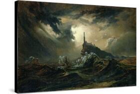 Stormy Sea with Lighthouse-Karl Blechen-Stretched Canvas