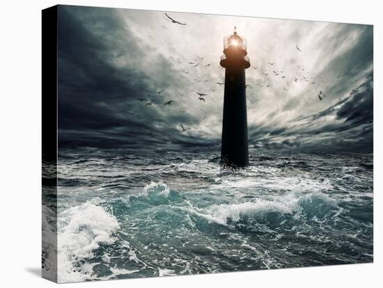 Stormy Sky Over Flooded Lighthouse-NejroN Photo-Stretched Canvas