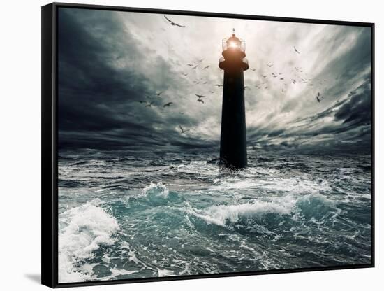 Stormy Sky Over Flooded Lighthouse-NejroN Photo-Framed Stretched Canvas