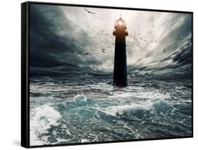 Stormy Sky Over Flooded Lighthouse-NejroN Photo-Framed Stretched Canvas