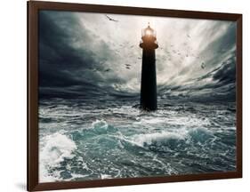 Stormy Sky Over Flooded Lighthouse-NejroN Photo-Framed Art Print