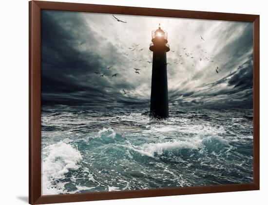 Stormy Sky Over Flooded Lighthouse-NejroN Photo-Framed Art Print