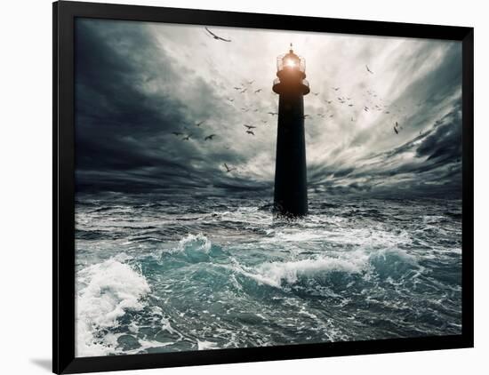 Stormy Sky Over Flooded Lighthouse-NejroN Photo-Framed Art Print