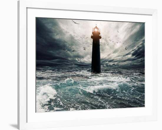 Stormy Sky Over Flooded Lighthouse-NejroN Photo-Framed Art Print