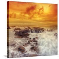 Stormy Sunset at Thor's Well, Oregon Coast-Vincent James-Stretched Canvas