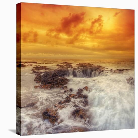 Stormy Sunset at Thor's Well, Oregon Coast-Vincent James-Stretched Canvas