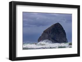 Stormy surf at Haystack Rock, Cape Kiwanda in Pacific City, Oregon, USA-Chuck Haney-Framed Photographic Print