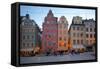 Stortorget Square Cafes at Dusk, Gamla Stan, Stockholm, Sweden, Scandinavia, Europe-Frank Fell-Framed Stretched Canvas