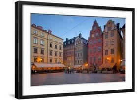 Stortorget Square Cafes at Dusk, Gamla Stan, Stockholm, Sweden, Scandinavia, Europe-Frank Fell-Framed Photographic Print