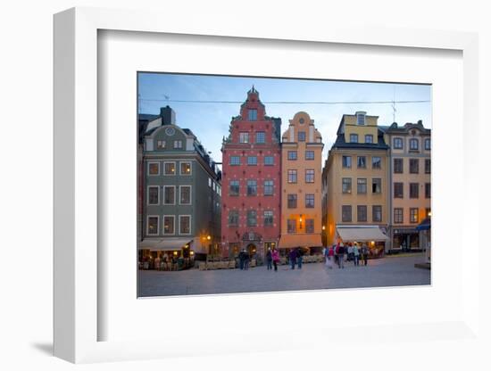 Stortorget Square Cafes at Dusk, Gamla Stan, Stockholm, Sweden, Scandinavia, Europe-Frank Fell-Framed Photographic Print