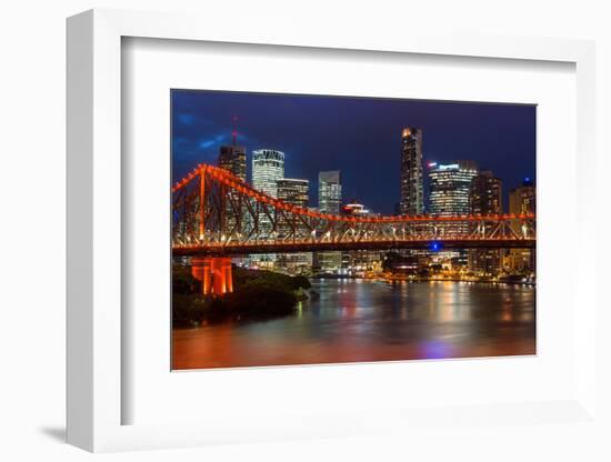 Story Bridge and Brisbane city skyline after dark, Queensland, Australia, Pacific-Andrew Michael-Framed Photographic Print