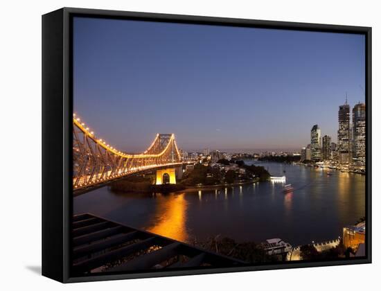 Story Bridge, Kangaroo Point, Brisbane River and City Centre at Night, Brisbane, Queensland, Austra-Nick Servian-Framed Stretched Canvas