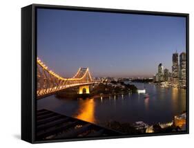 Story Bridge, Kangaroo Point, Brisbane River and City Centre at Night, Brisbane, Queensland, Austra-Nick Servian-Framed Stretched Canvas