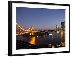Story Bridge, Kangaroo Point, Brisbane River and City Centre at Night, Brisbane, Queensland, Austra-Nick Servian-Framed Photographic Print