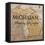 Story Michigan-Tina Carlson-Framed Stretched Canvas