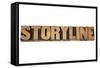 Storyline Word - Narration or Storytelling Concept - Isolated Text in Vintage Letterpress Wood Type-PixelsAway-Framed Stretched Canvas