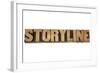Storyline Word - Narration or Storytelling Concept - Isolated Text in Vintage Letterpress Wood Type-PixelsAway-Framed Art Print