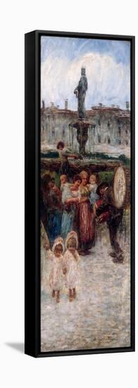 Storyteller, in a Village with by Mothers and Children-Angelo Dall'Oca Bianca-Framed Stretched Canvas