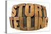 Storytelling Word in Fisheye Lens Perspective - Isolated Text in Letterpress Wood Type-PixelsAway-Stretched Canvas