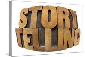 Storytelling Word in Fisheye Lens Perspective - Isolated Text in Letterpress Wood Type-PixelsAway-Stretched Canvas