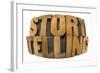 Storytelling Word in Fisheye Lens Perspective - Isolated Text in Letterpress Wood Type-PixelsAway-Framed Art Print