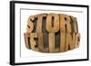 Storytelling Word in Fisheye Lens Perspective - Isolated Text in Letterpress Wood Type-PixelsAway-Framed Art Print