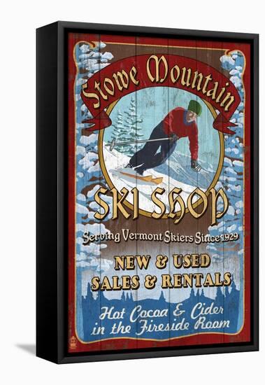 Stowe Mountain, Vermont - Ski Shop-Lantern Press-Framed Stretched Canvas