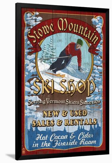 Stowe Mountain, Vermont - Ski Shop-Lantern Press-Framed Art Print