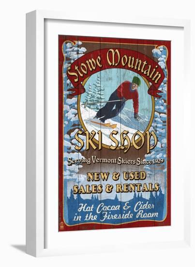 Stowe Mountain, Vermont - Ski Shop-Lantern Press-Framed Art Print