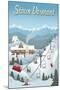 Stowe, Vermont - Retro Ski Resort - Lantern Press Artwork-Lantern Press-Mounted Art Print