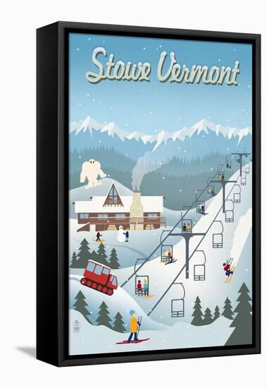 Stowe, Vermont - Retro Ski Resort - Lantern Press Artwork-Lantern Press-Framed Stretched Canvas