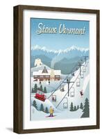 Stowe, Vermont - Retro Ski Resort - Lantern Press Artwork-Lantern Press-Framed Art Print