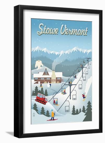 Stowe, Vermont - Retro Ski Resort - Lantern Press Artwork-Lantern Press-Framed Art Print