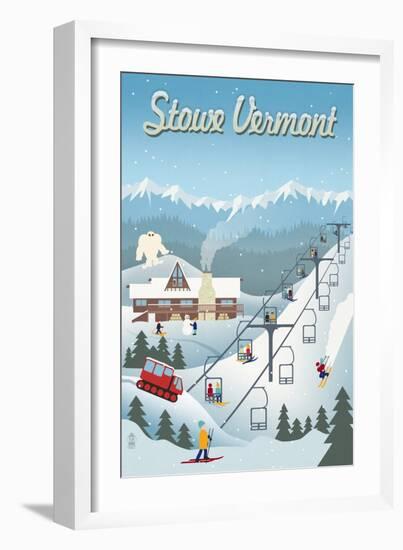 Stowe, Vermont - Retro Ski Resort - Lantern Press Artwork-Lantern Press-Framed Art Print