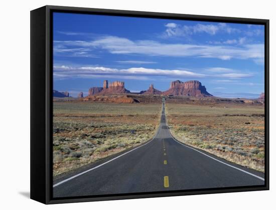 Straight Road Heading for Monument Valley, Navajo Reserve, on Border of Arizona and Utah, USA-null-Framed Stretched Canvas