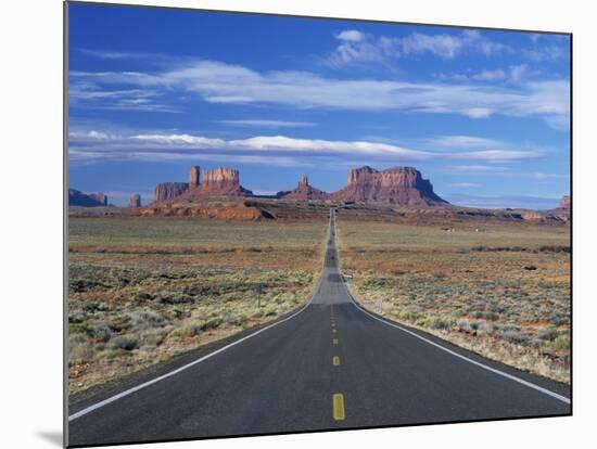 Straight Road Heading for Monument Valley, Navajo Reserve, on Border of Arizona and Utah, USA-null-Mounted Photographic Print