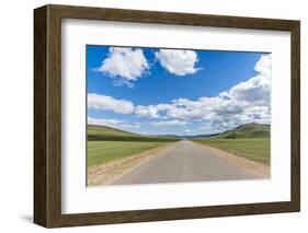 Straight road in the Mongolian steppe and clouds in the sky, North Hangay province, Mongolia, Centr-Francesco Vaninetti-Framed Photographic Print