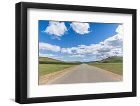 Straight road in the Mongolian steppe and clouds in the sky, North Hangay province, Mongolia, Centr-Francesco Vaninetti-Framed Photographic Print