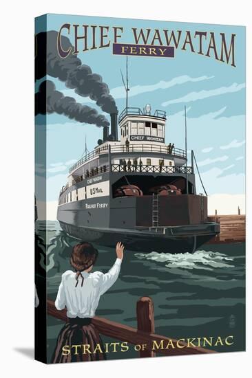 Straits of Mackinac, Michigan - Chief Wawatam Ferry-Lantern Press-Stretched Canvas