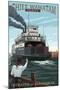 Straits of Mackinac, Michigan - Chief Wawatam Ferry-Lantern Press-Mounted Art Print