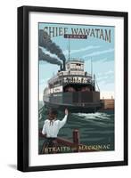 Straits of Mackinac, Michigan - Chief Wawatam Ferry-Lantern Press-Framed Art Print