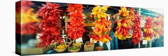 Strands of Chili Peppers Hanging in a Market Stall, Pike Place Market, Seattle, King County, WA-null-Stretched Canvas