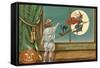 Strange Sights Are Seen on Halloween, Witch from Window-null-Framed Stretched Canvas