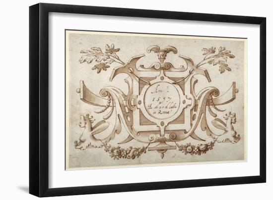 Strapwork Cartouche Associated with the Set of His Roman Views (Pen and Brown Ink with Brown Wash o-Sebastian Vrancx-Framed Giclee Print