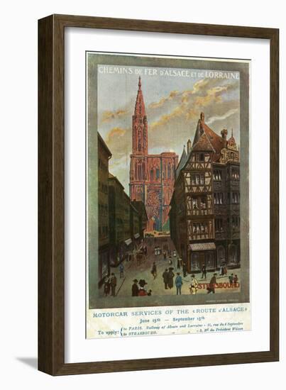 Strasbourg, France - View of Crowded Streets and Cathedral, Alsace and Lorraine Railways, c.1920-Lantern Press-Framed Art Print