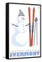 Stratton Mountain, Vermont, Snowman with Skis-Lantern Press-Framed Stretched Canvas