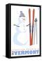 Stratton Mountain, Vermont, Snowman with Skis-Lantern Press-Framed Stretched Canvas